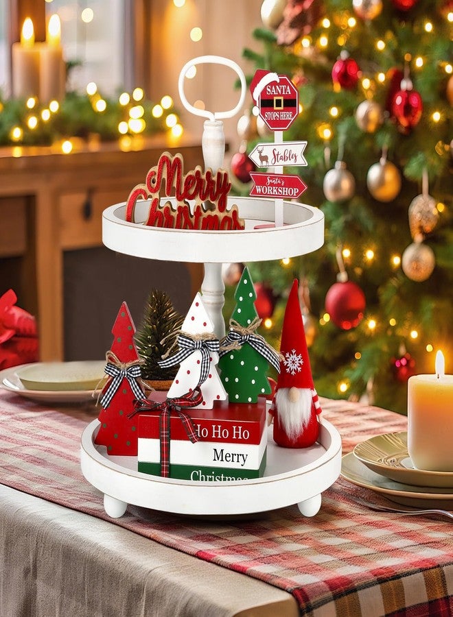 SYNCVIBE Christmas Decoration 6PCS Table Centerpieces, Tabletop Christmas Decor for Tiered Tray Shelf Mantel Fireplace Coffee Bar Office Desk Farmhouse Xmas Holiday Decoration Wood Faux Book and Tree Sign - Image 4